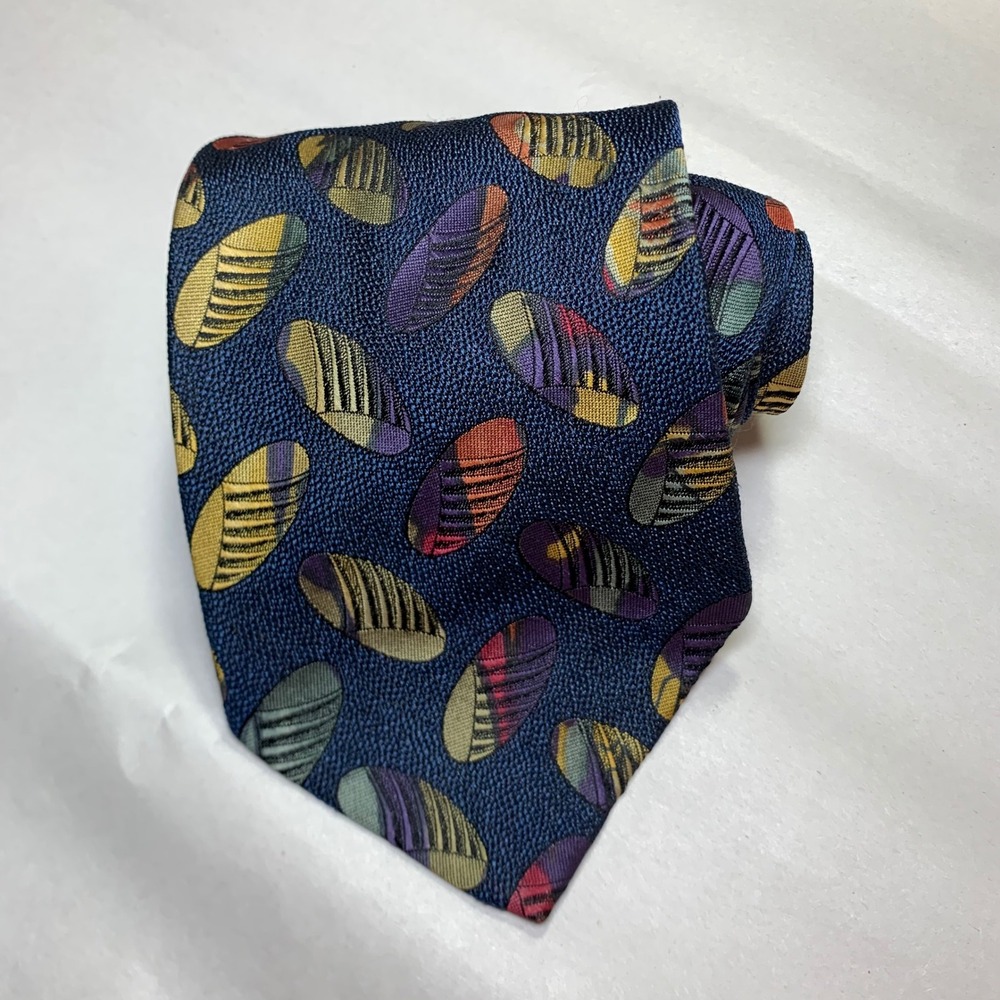 Robert Talbott Studio Silk Tie Navy Blue Abstract Geometric Hand Sewn USA